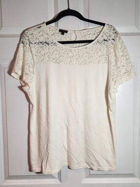 Talbots Lace Top Short Sleeve Top - Ivory XL